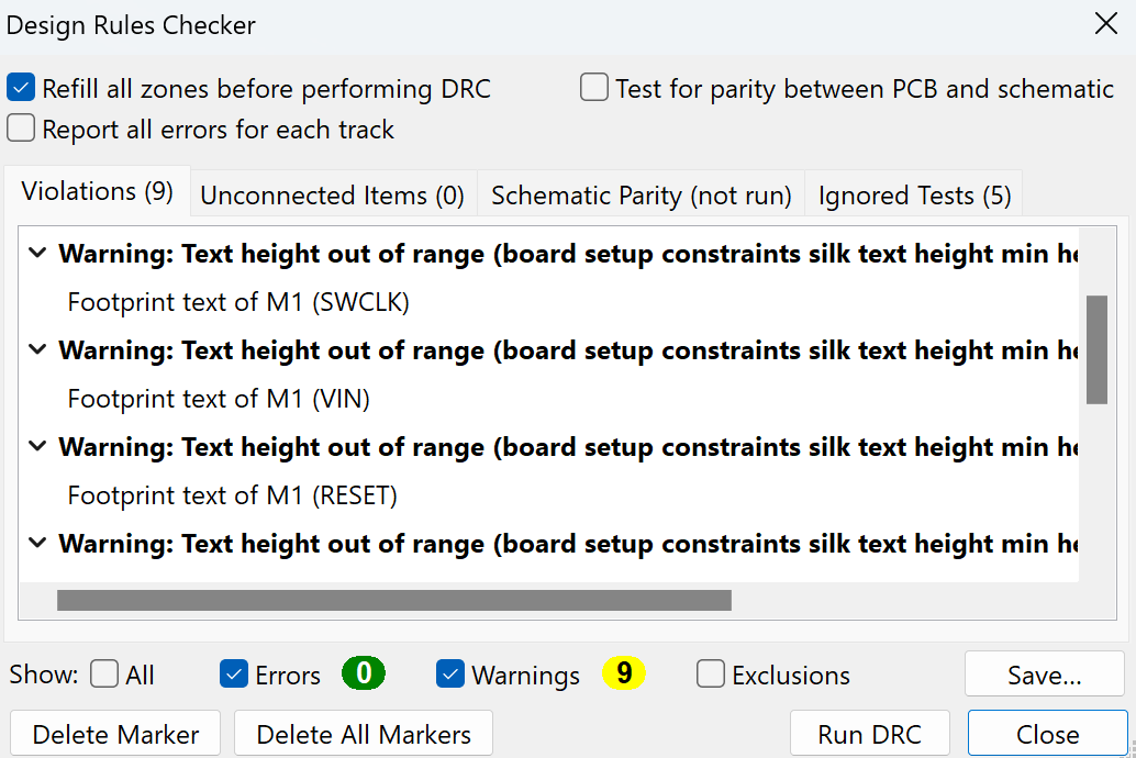 design rules warnings